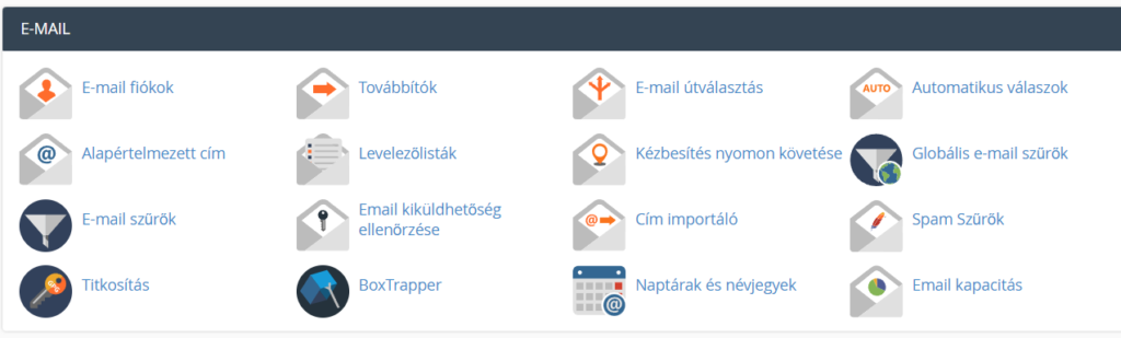 A cPanel e-mail szekciója