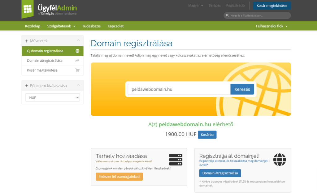.hu domain regisztráció Tárhely.eu